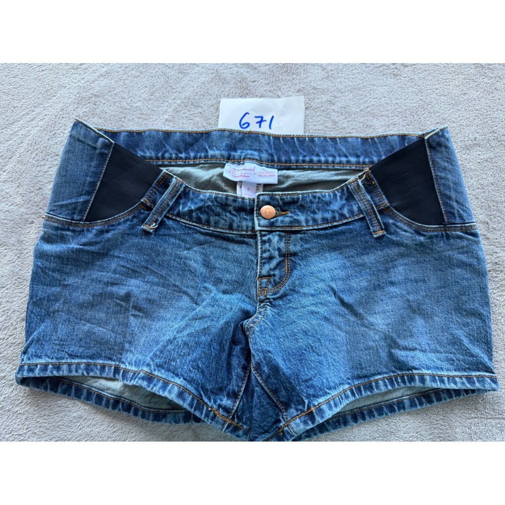 Isabel Maternity Denim Shorts Women 2 Blue Elastic Side Panel Inset